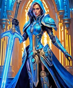 Female Warrior And Blue Sword Diamond Painting