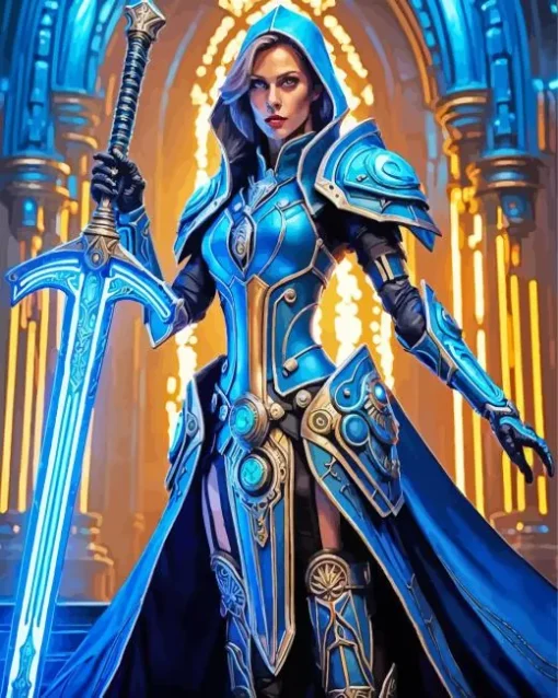 Female Warrior And Blue Sword Diamond Painting