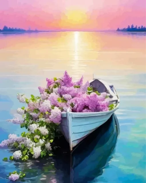 Flowers In Boat Diamond Painting