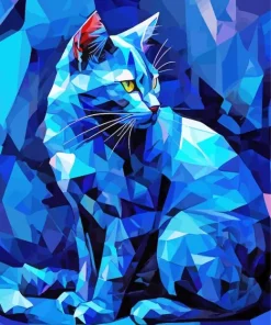 Geometric Blue Cat Art Diamond Painting