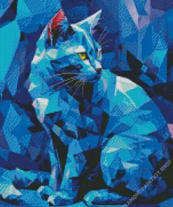 Geometric Blue Cat Art Diamond Painting