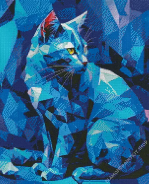 Geometric Blue Cat Art Diamond Painting