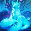 Neon Blue Kitsune Diamond Painting