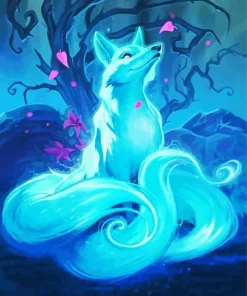 Neon Blue Kitsune Diamond Painting