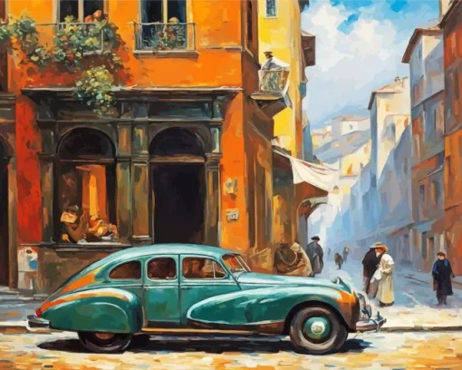 Old Blue Car Diamond Painting