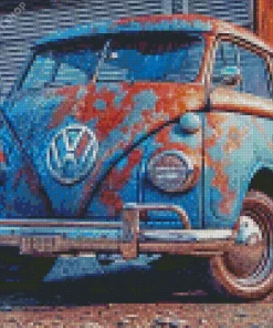 Old Blue Mini Van Diamond Painting