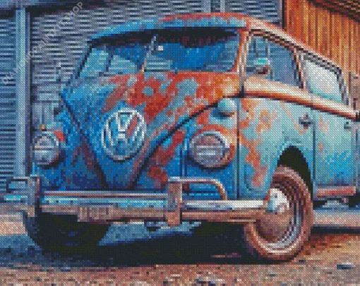 Old Blue Mini Van Diamond Painting