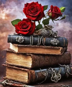 Roses And Vintage Books Diamond Painting