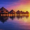 Sunset Over Bora Bora Huts Diamond Painting