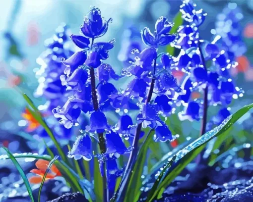 Water Drops On Bluebells Diamond Painting