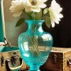 White Flowers Blue Glass Vase Diamond Painting