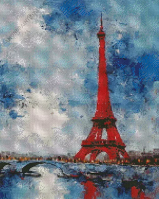 Aestehtic Eiffel Tower In Red Diamond Painting