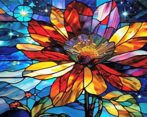 Aesthetic Flower Stained Glass Art Diamond Painting