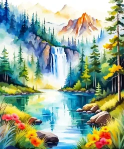 Aesthetic Forest Waterfall Diamond Painting