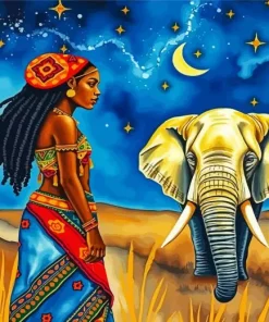 African Elephant And Girl Diamond Painting