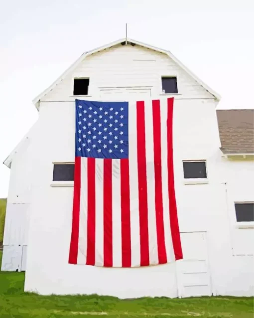 Barn With American Flag Diamond Painting