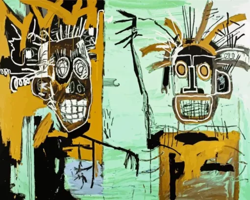 Basquiat Two Heads On Gold Diamond Painting