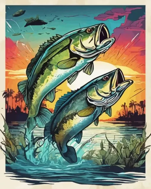 Bass Jumping Out Of Water Diamond Painting