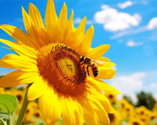 Bee On Sunflower Diamond Painting