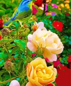 Bird On Flowers Diamond Painting