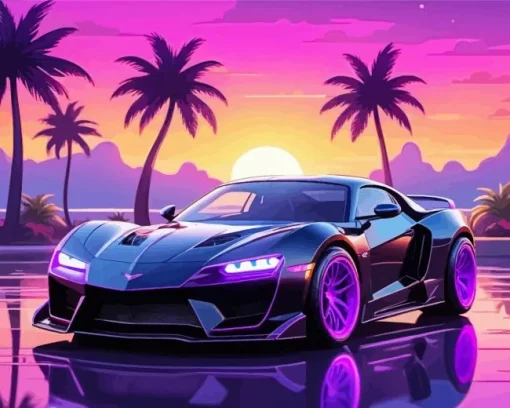 Black And Purple Car Diamond Painting