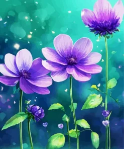 Black And Purple Flowers Diamond Painting