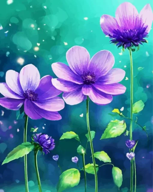 Black And Purple Flowers Diamond Painting