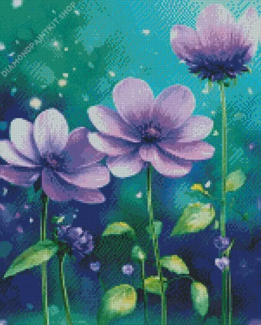 Black And Purple Flowers Diamond Painting