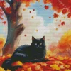 Black Cat And Fallen Leaves Diamond Painting