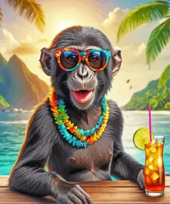 Black Monkey With Sunglasses Diamond Painting