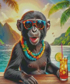 Black Monkey With Sunglasses Diamond Painting