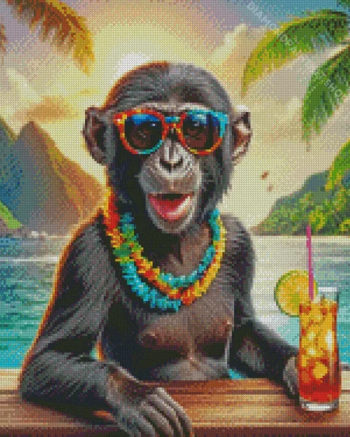 Black Monkey With Sunglasses Diamond Painting