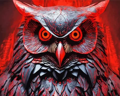 Black Owl With Red Eyes Diamond Painting