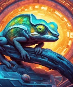 Blue And Green Chameleon Diamond Painting