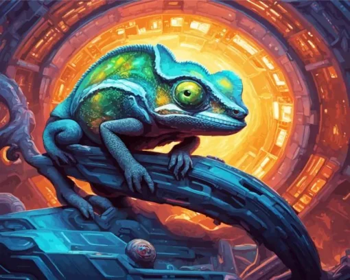 Blue And Green Chameleon Diamond Painting