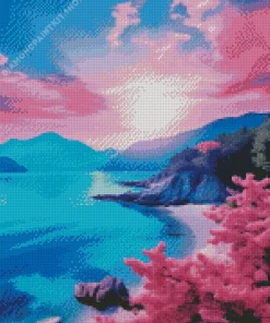 Blue And Pink Sunset Sea Diamond Painting