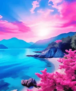 Blue And Pink Sunset Sea Diamond Painting