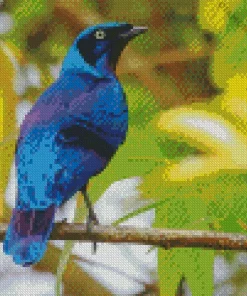 Blue And Purple Bird On Stick Diamond Painting