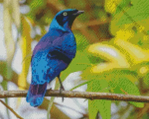 Blue And Purple Bird On Stick Diamond Painting