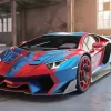 Blue And Red Car Diamond Painting