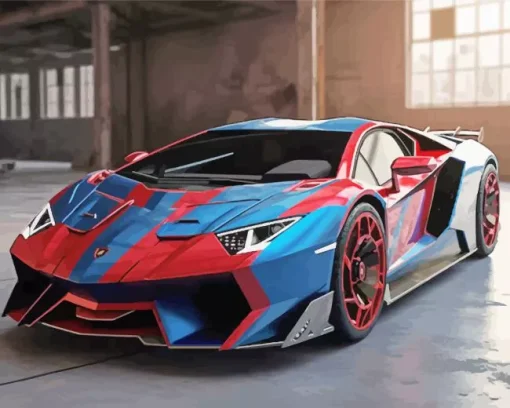 Blue And Red Car Diamond Painting