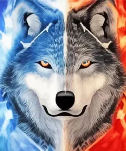 Blue And Red Fire Wolf Diamond Painting