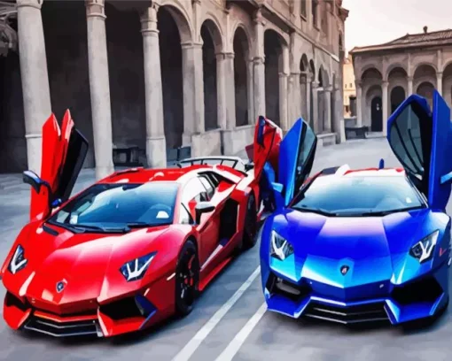 Blue And Red Lamborghini Diamond Painting