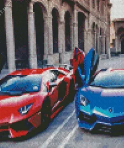 Blue And Red Lamborghini Diamond Painting