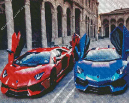 Blue And Red Lamborghini Diamond Painting