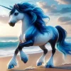 Blue And White Unicorn On The Beach Diamond Painting