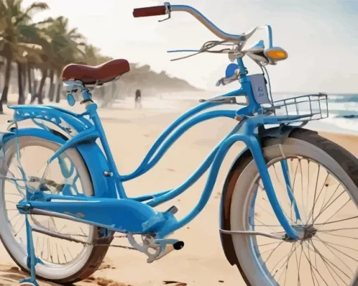 Blue Bike In Beach Diamond Painting