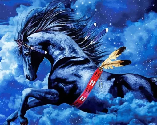 Blue Black Horse Diamond Painting