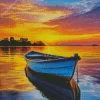 Blue Boat At Sunset Diamond Painting