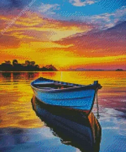 Blue Boat At Sunset Diamond Painting